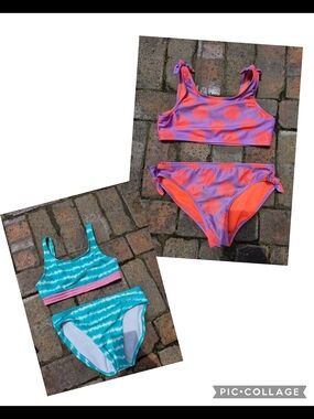 Swim Bundle. 2 Bikinis. Cat & Jack Wonder Nation LG Vguc Pink Blue Stripe Floral